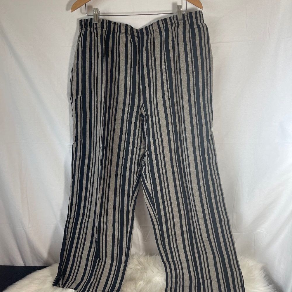 Andrea Jovine Black/Grey Striped Pull-On Linen Blend Pants Size XL